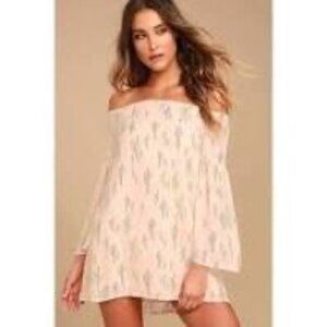 Lulu's Saguaro Tomorrow Blush Pink Cactus Print Off-Shoulder Mini Dress  Size L